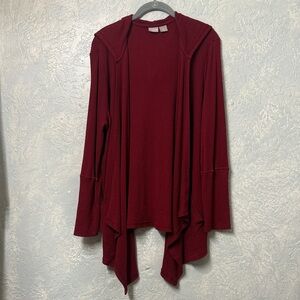 Chico's Zenergy Sz 3 Deep Cranberry/Wine Open Waterfall Front Cardigan w/hood